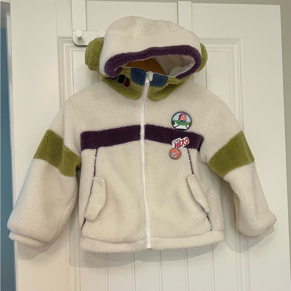 Kids buzz lightyear Fleece Jacket with Hood - White and Green